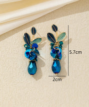 Boucles d’oreilles pendantes feuillage et goutte perlée Clou  – 26AHBOL070