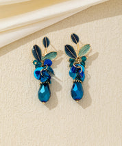 Boucles d’oreilles pendantes feuillage et goutte perlée Clou  – 26AHBOL070