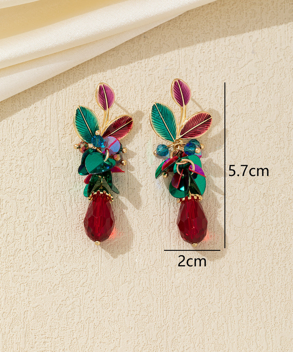 Boucles d’oreilles pendantes feuillage et goutte perlée Clou  – 26AHBOL070