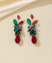 Boucles d’oreilles pendantes feuillage et goutte perlée Clou  – 26AHBOL070