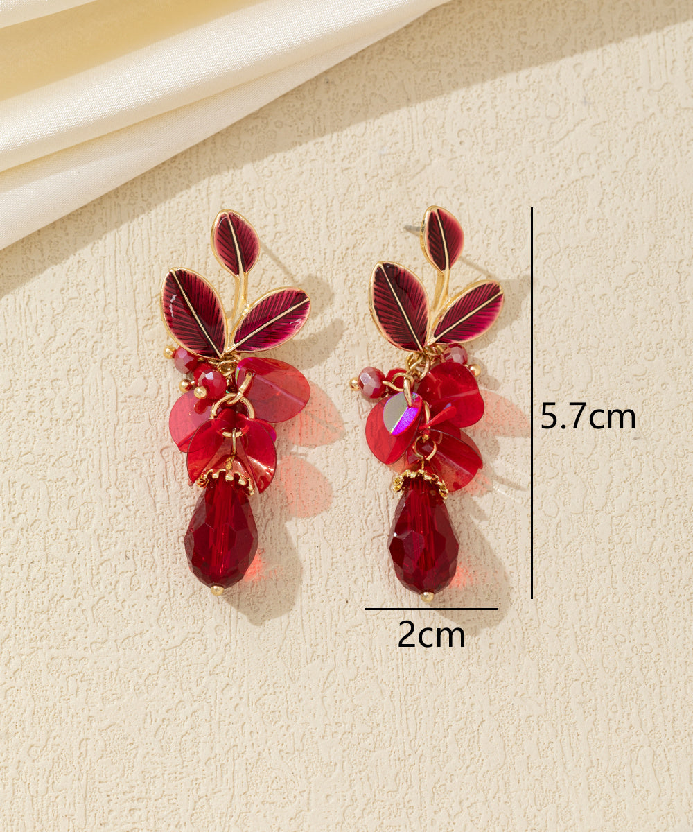 Boucles d’oreilles pendantes feuillage et goutte perlée Clou  – 26AHBOL070
