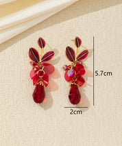 Boucles d’oreilles pendantes feuillage et goutte perlée Clou  – 26AHBOL070