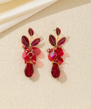Boucles d’oreilles pendantes feuillage et goutte perlée Clou  – 26AHBOL070