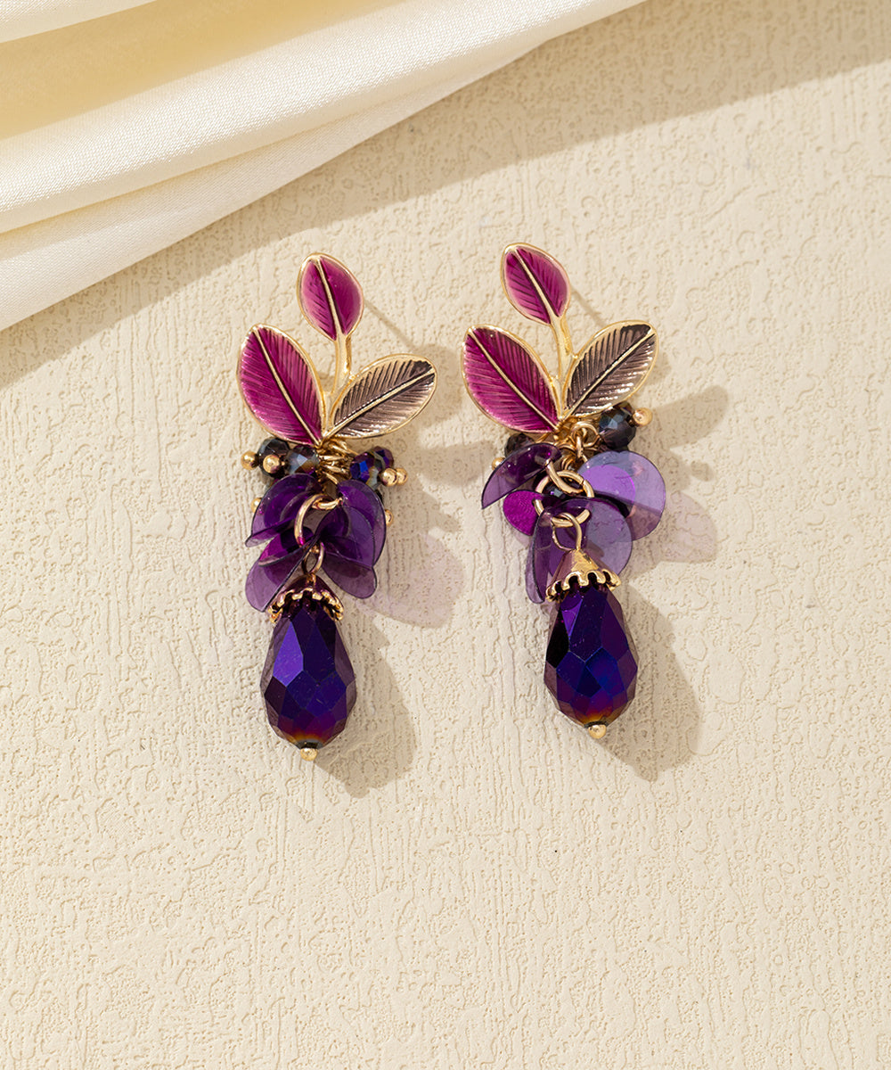 Boucles d’oreilles pendantes feuillage et goutte perlée Clou  – 26AHBOL070