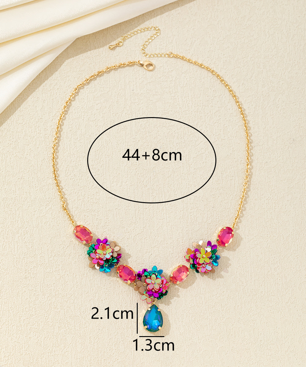 Collier fleurs sequins & verre goutte – 26AHCC001