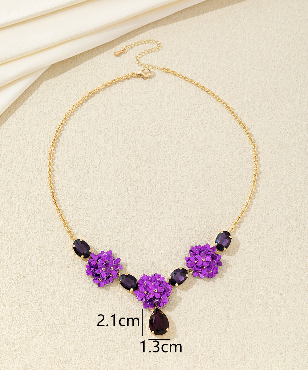Collier fleurs sequins & verre goutte – 26AHCC001