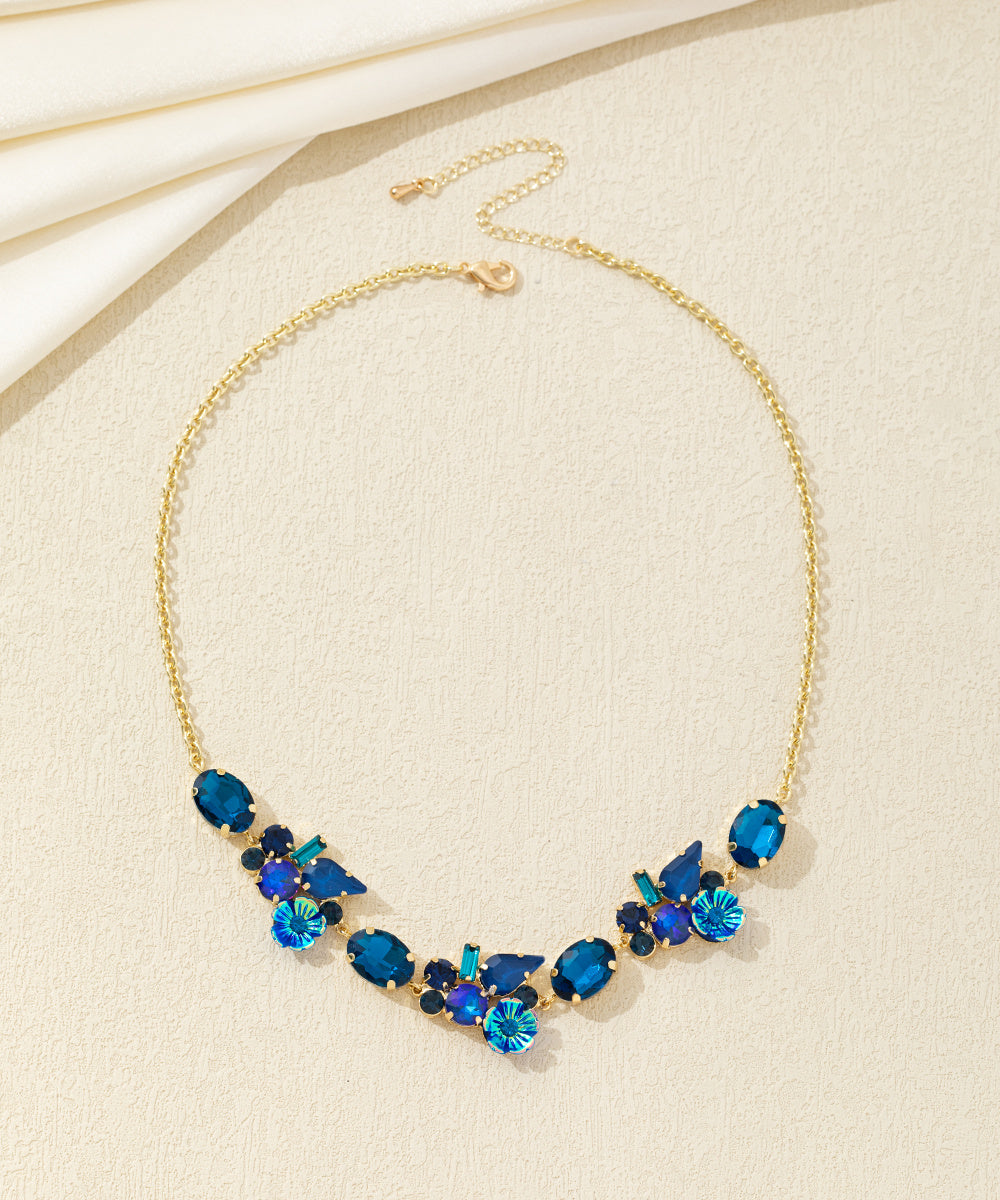 Collier fleurs et strass en verre multiformes – 26AHCC002