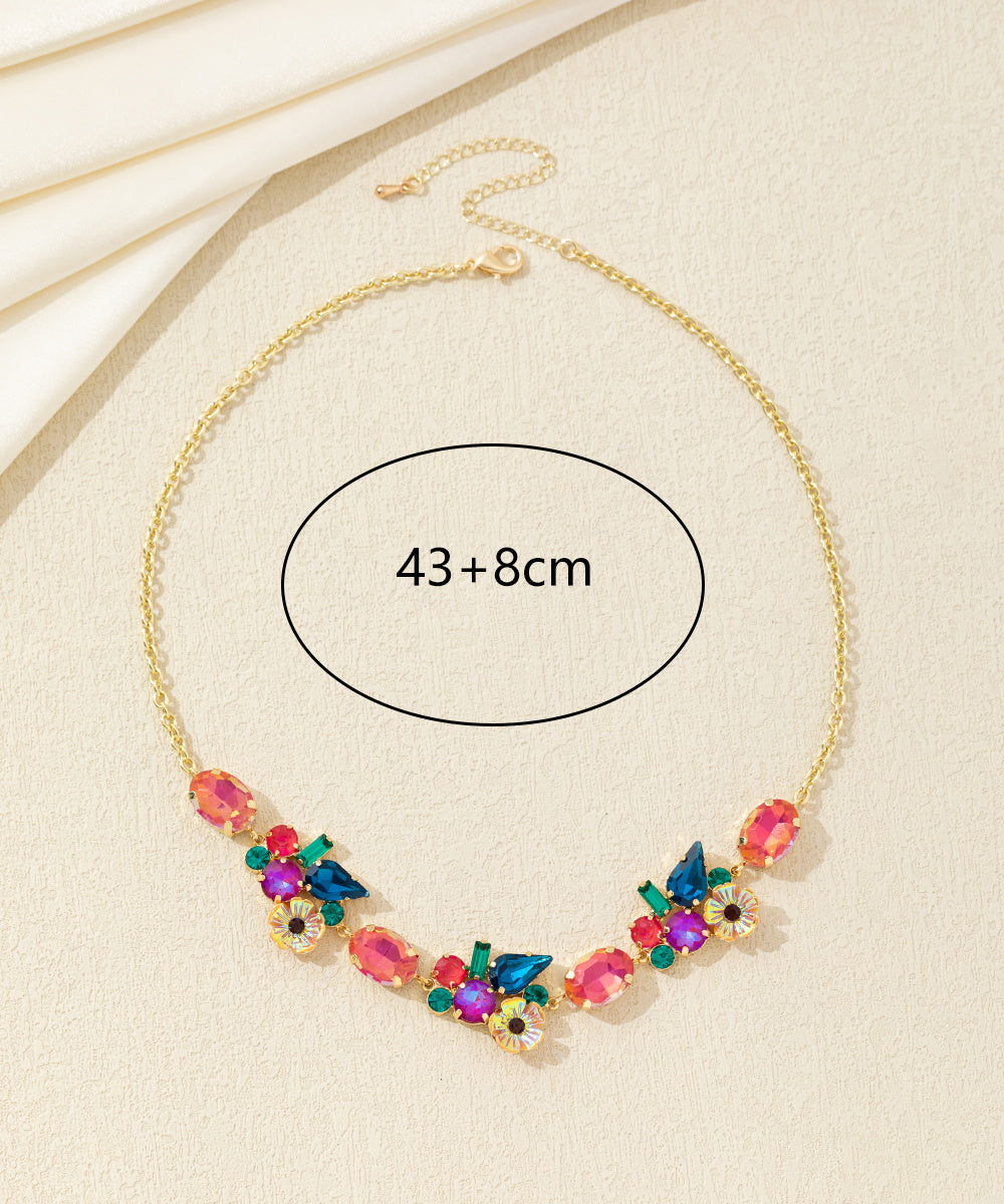 Collier fleurs et strass en verre multiformes – 26AHCC002