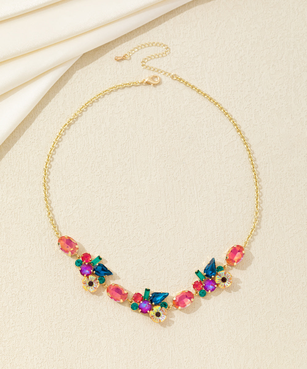 Collier fleurs et strass en verre multiformes – 26AHCC002