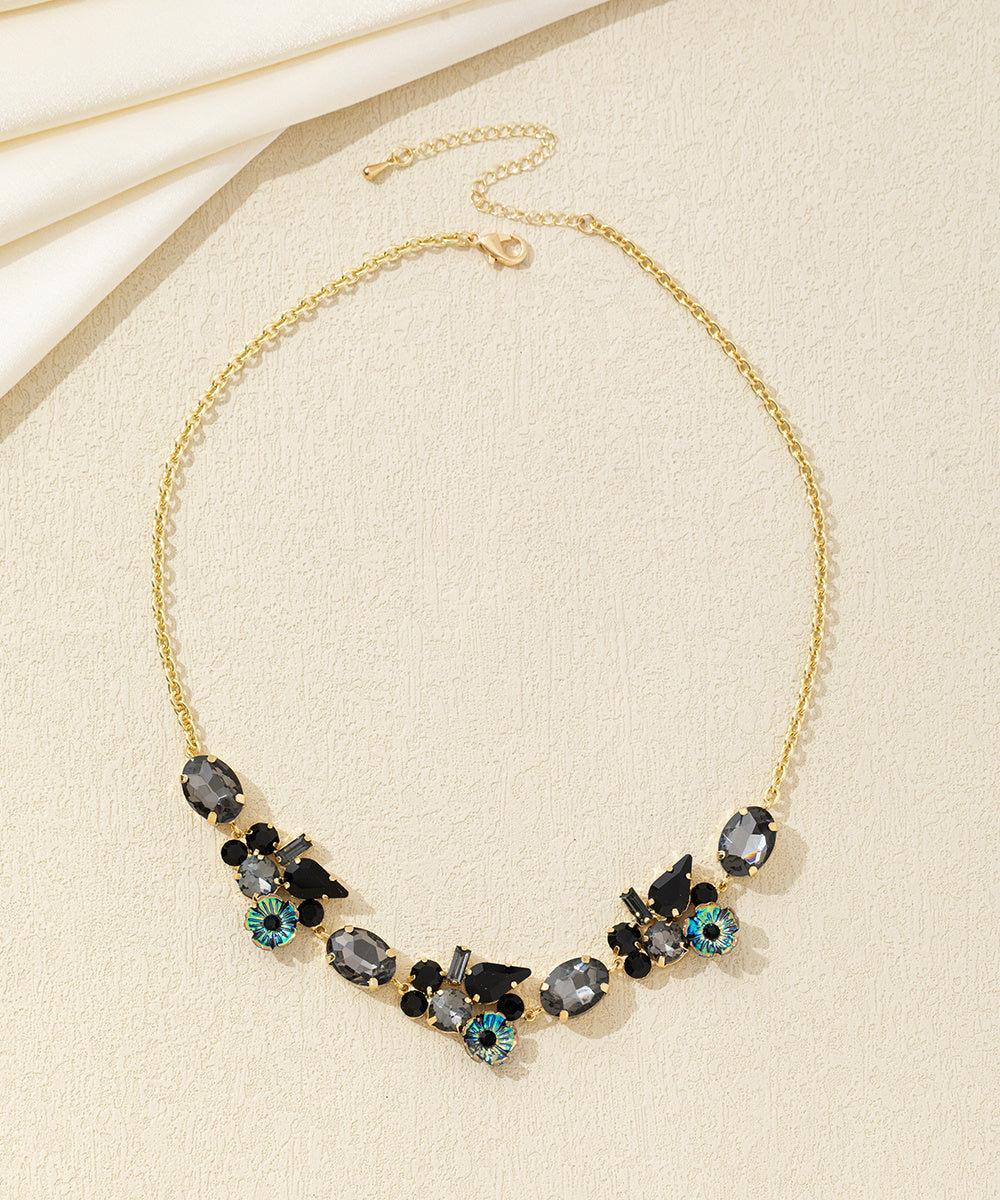 Collier fleurs et strass en verre multiformes – 26AHCC002
