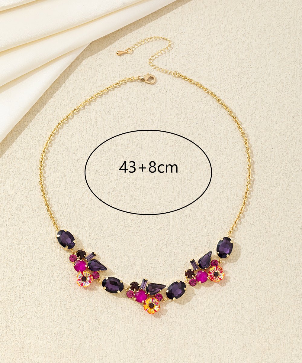 Collier fleurs et strass en verre multiformes – 26AHCC002