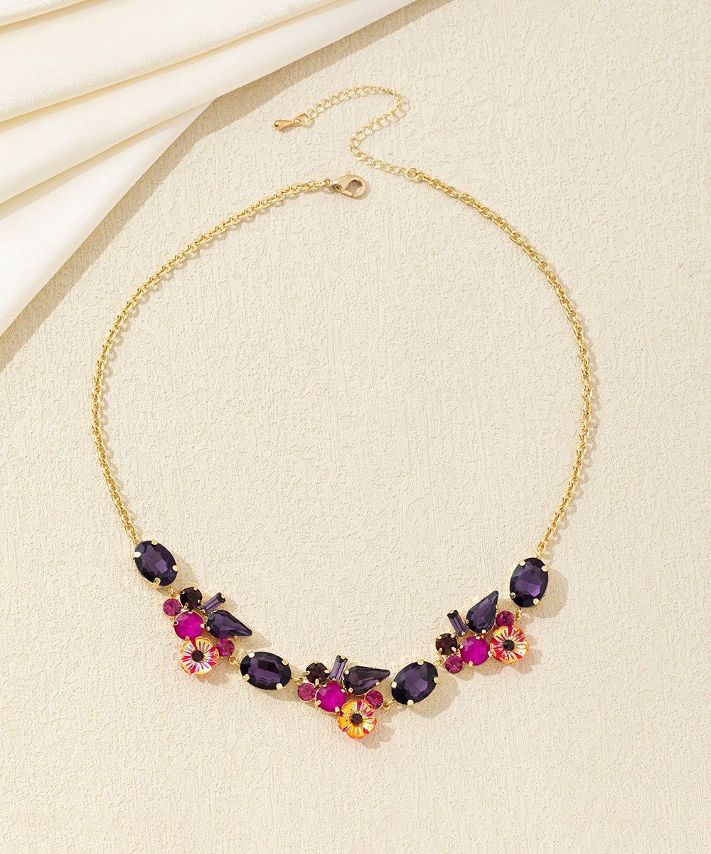 Collier fleurs et strass en verre multiformes – 26AHCC002
