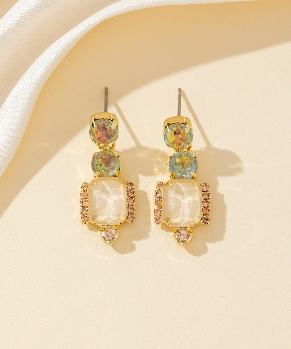 Boucles d’oreilles à clou strass rectangle  – 26PEBOL008
