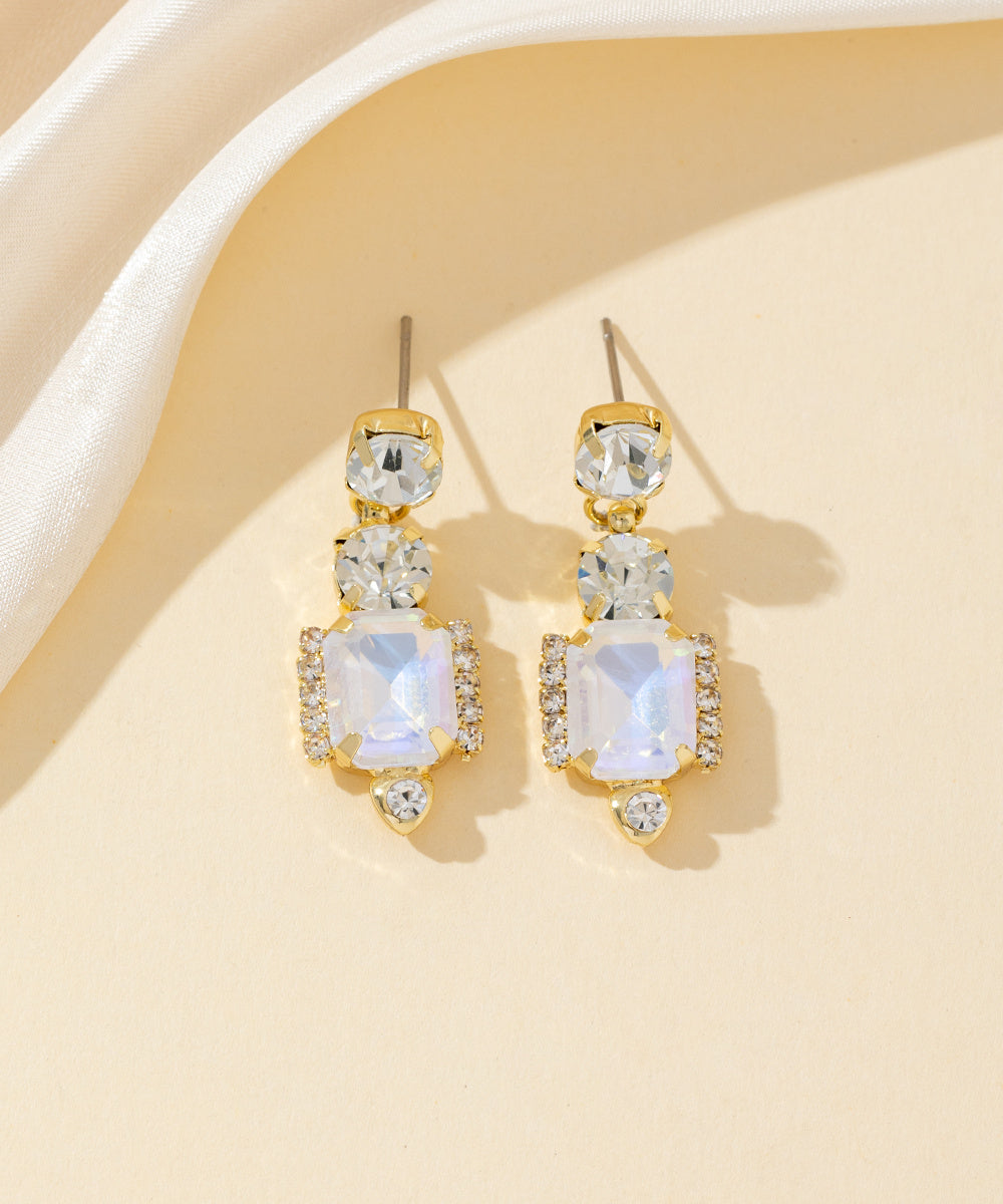 Boucles d’oreilles à clou strass rectangle  – 26PEBOL008