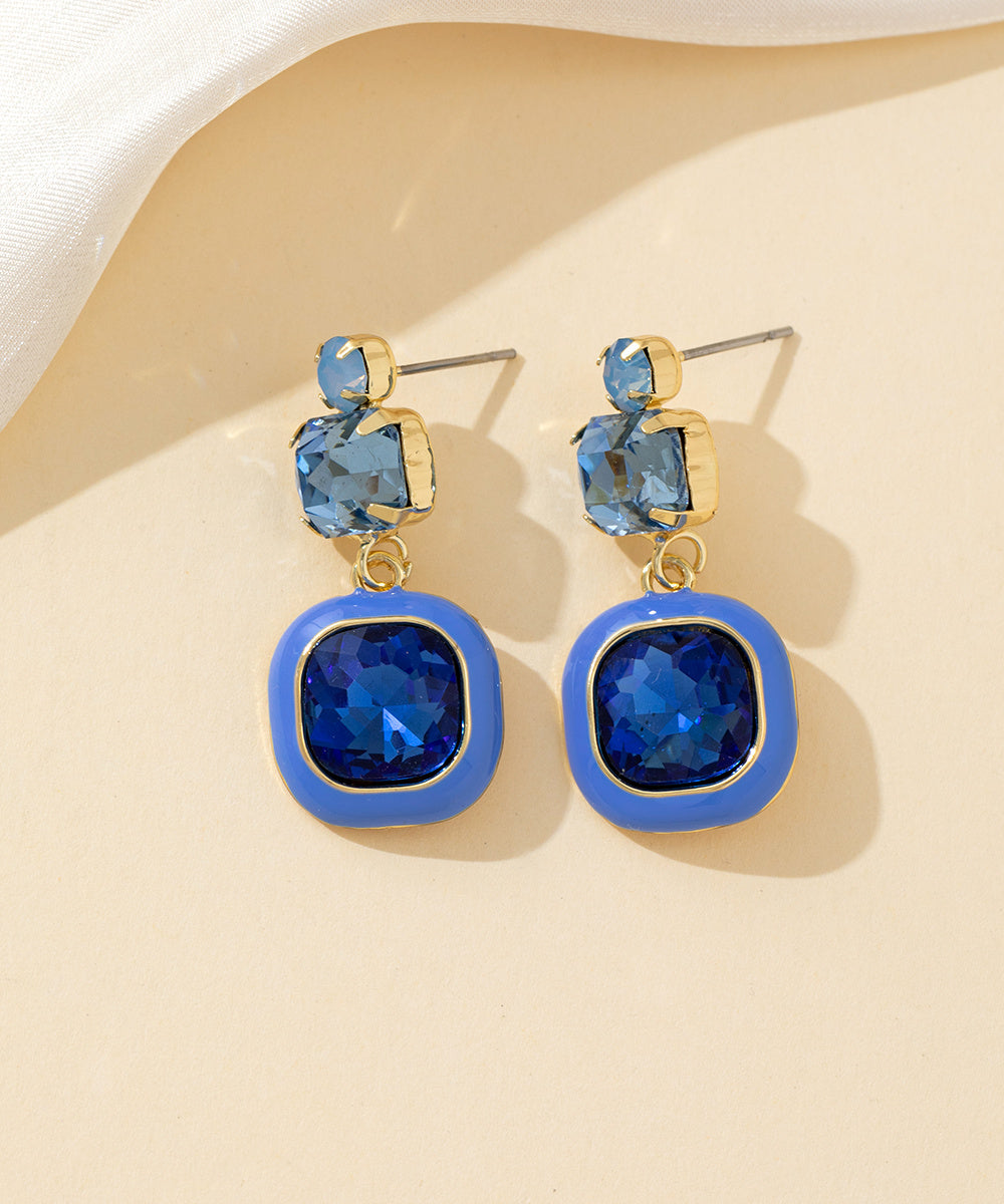 Boucles d’oreilles à clou strass carré émaillé – 26PEBOL009
