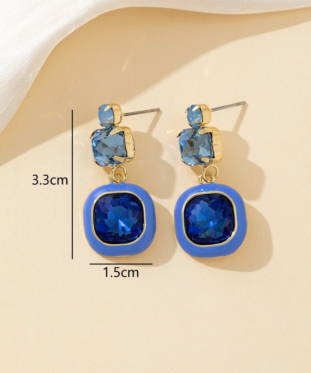 Boucles d’oreilles à clou strass carré émaillé – 26PEBOL009