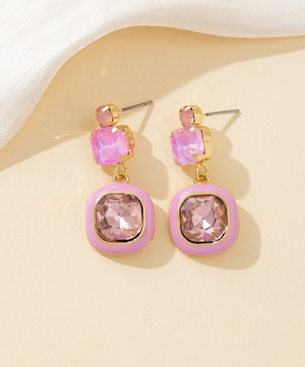 Boucles d’oreilles à clou strass carré émaillé – 26PEBOL009