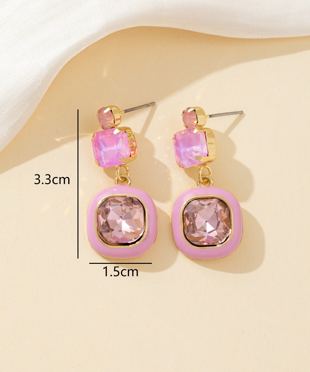 Boucles d’oreilles à clou strass carré émaillé – 26PEBOL009