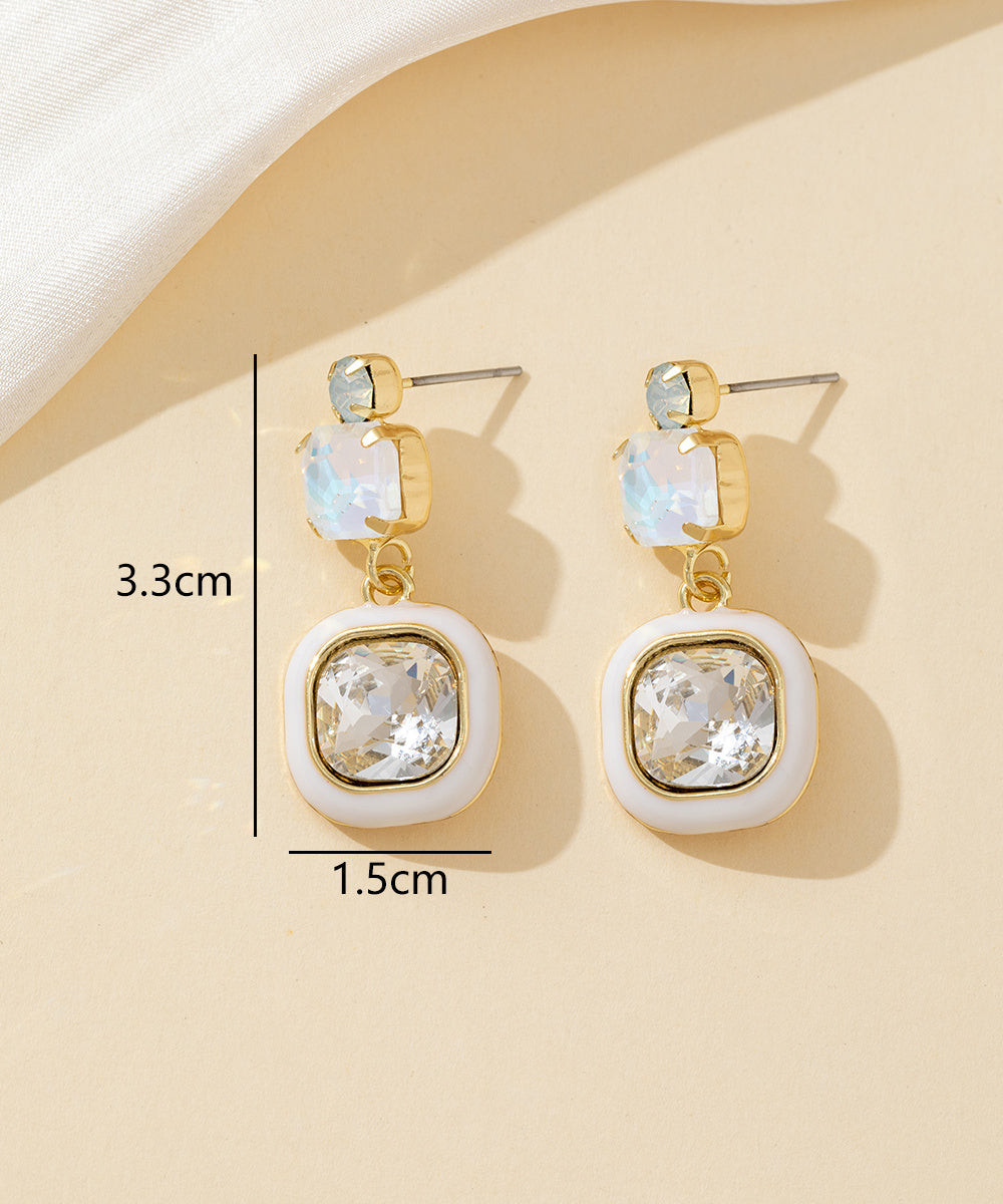 Boucles d’oreilles à clou strass carré émaillé – 26PEBOL009