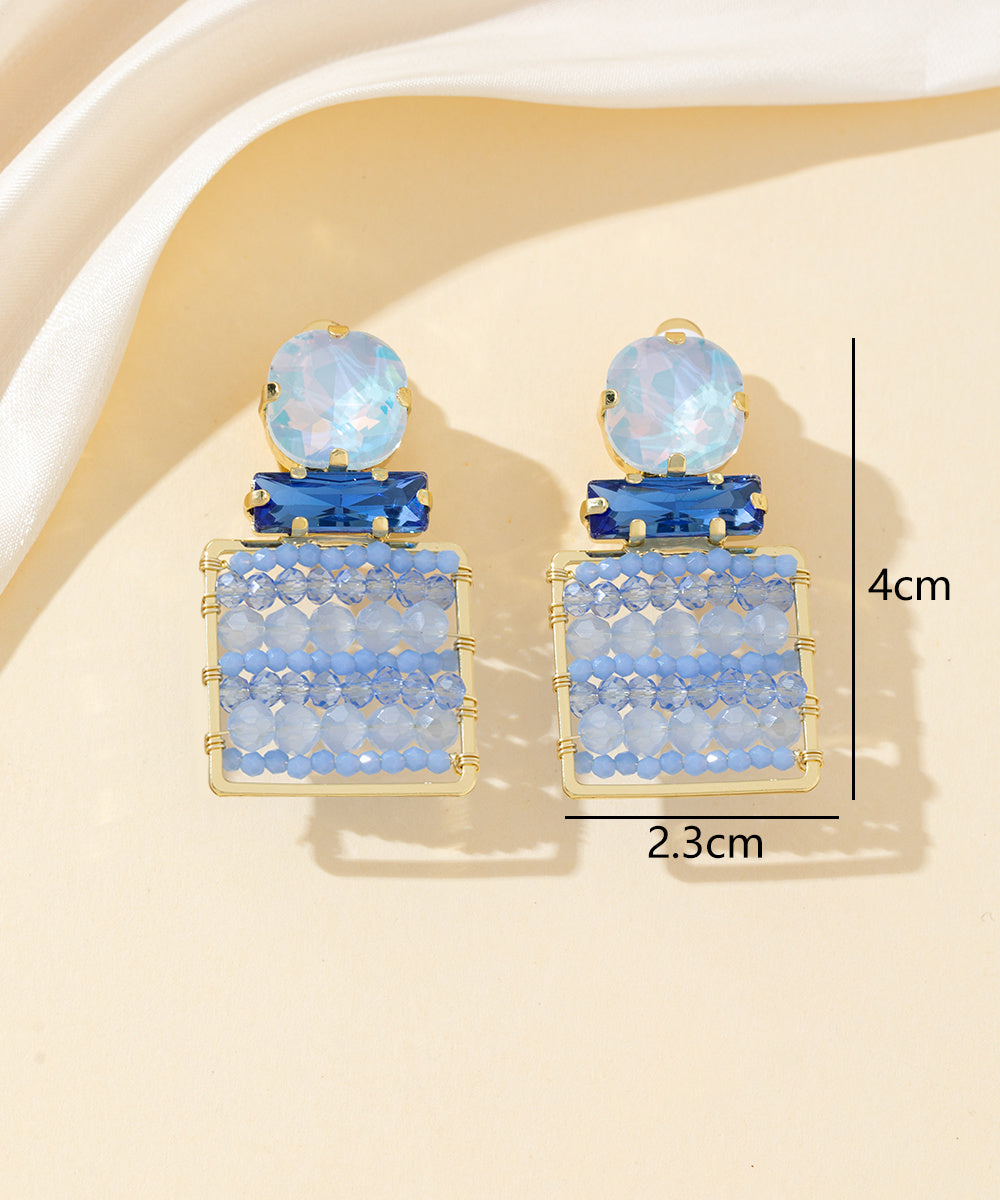 Boucles d’oreilles clips strass carré perles – 26PEBOL028