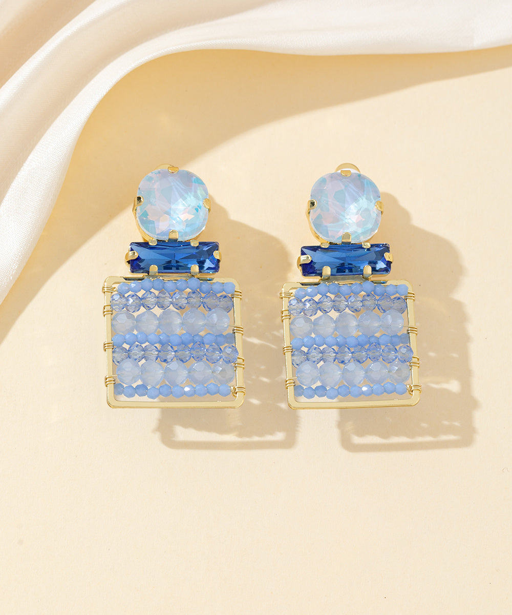 Boucles d’oreilles clips strass carré perles – 26PEBOL028