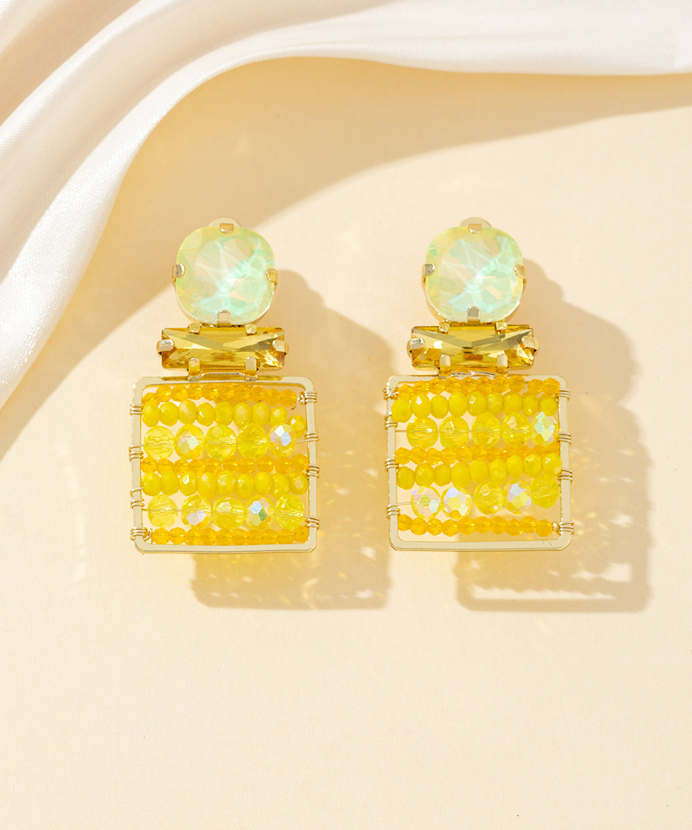 Boucles d’oreilles clips strass carré perles – 26PEBOL028