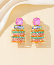 Boucles d’oreilles clips strass carré perles – 26PEBOL028