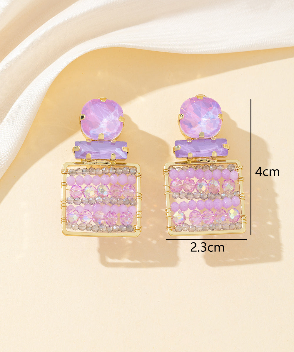 Boucles d’oreilles clips strass carré perles – 26PEBOL028
