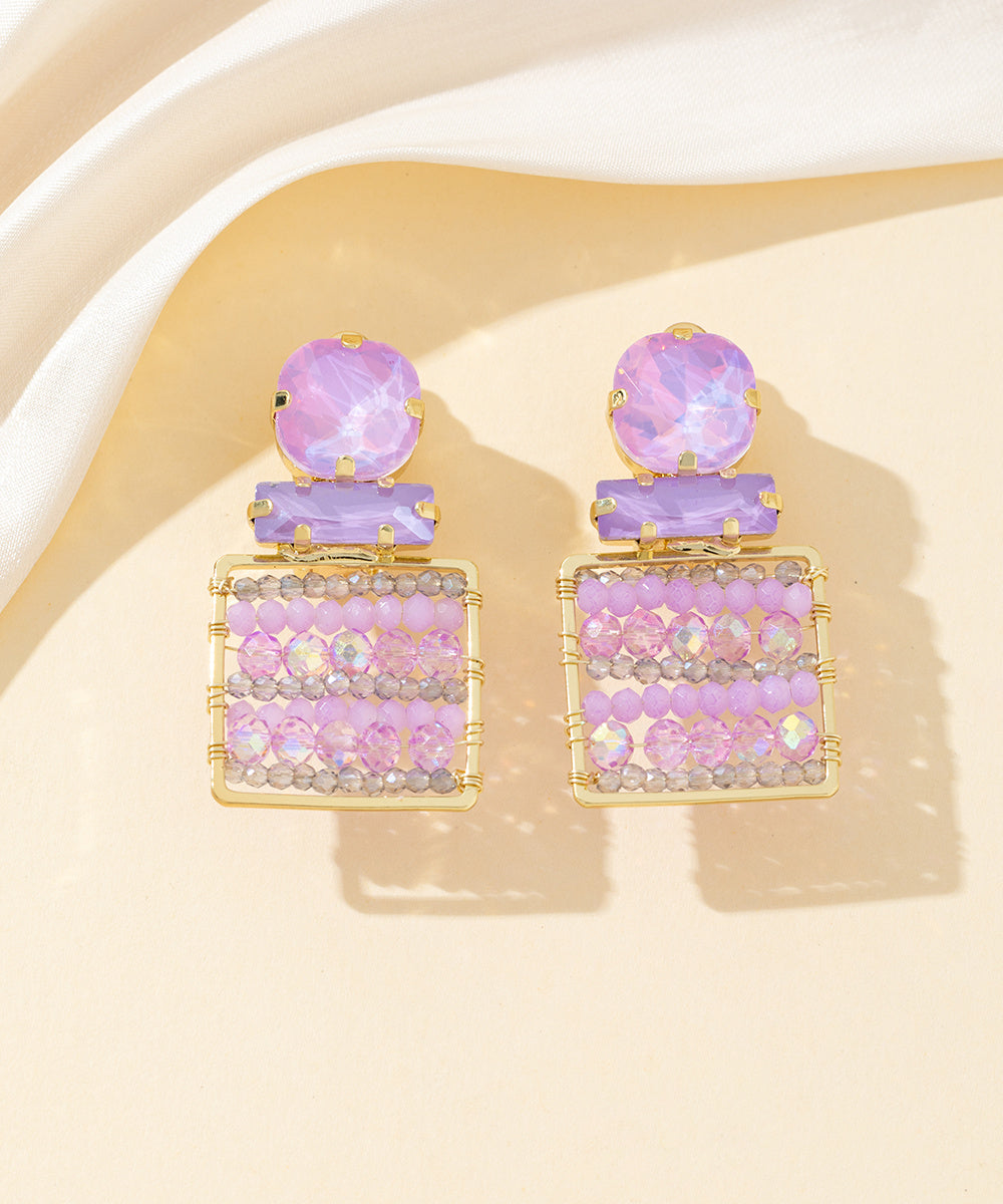 Boucles d’oreilles clips strass carré perles – 26PEBOL028