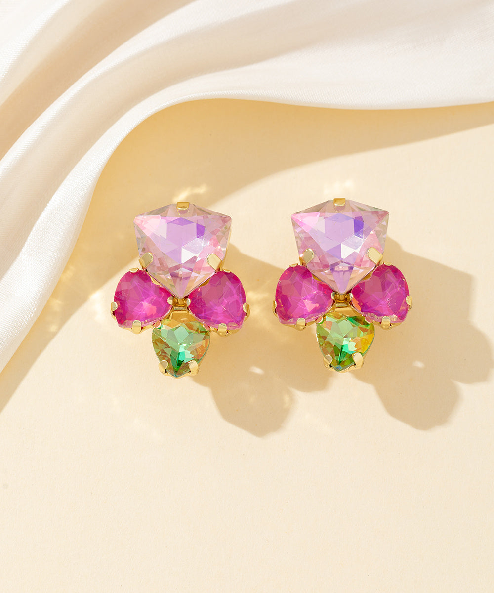 Boucles d’oreilles clips strass géométriques – 26PEBOL029