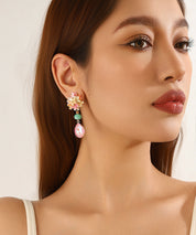 Boucles d’oreilles clips fleurs goutte – 26PEBOL031