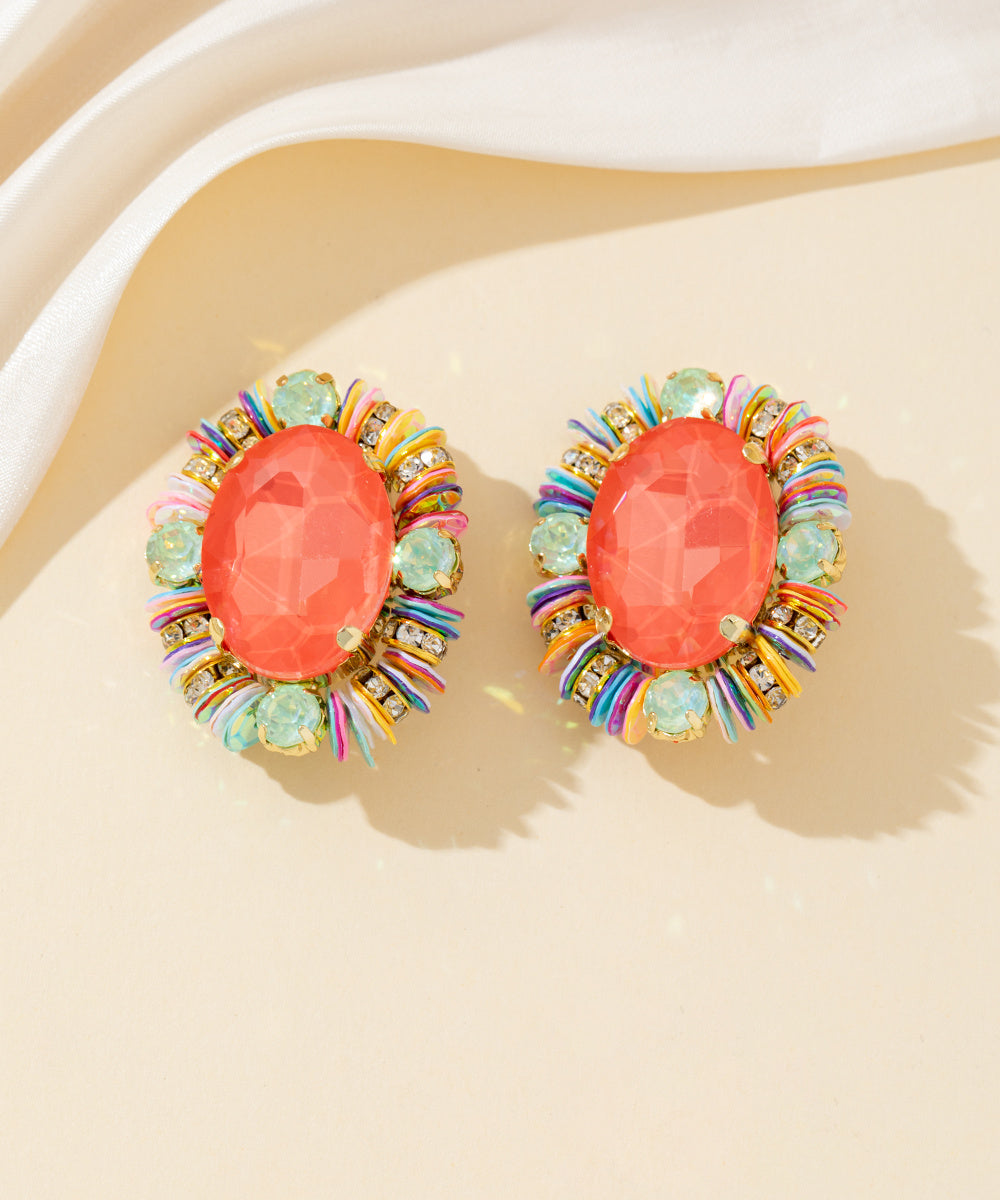 Boucles d’oreilles clips strass ovale sequins – 26PEBOL033