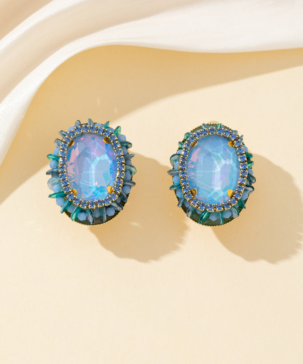 Boucles d’oreilles clips strass ovale cristaux – 26PEBOL034