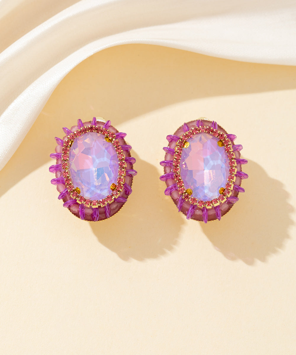 Boucles d’oreilles clips strass ovale cristaux – 26PEBOL034