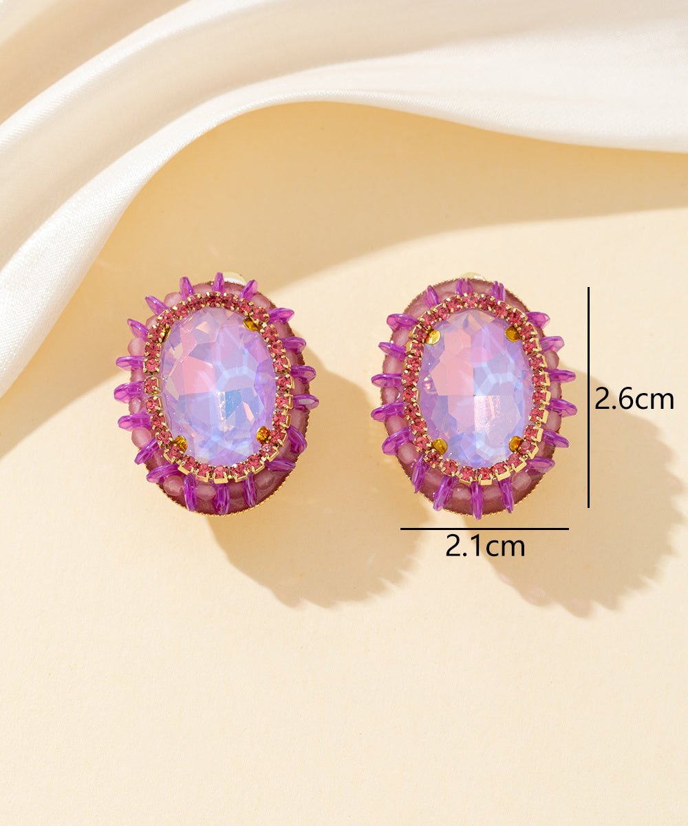 Boucles d’oreilles clips strass ovale cristaux – 26PEBOL034