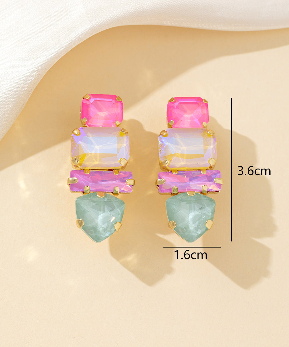 Boucles d’oreilles clips strass géométriques – 26PEBOL035