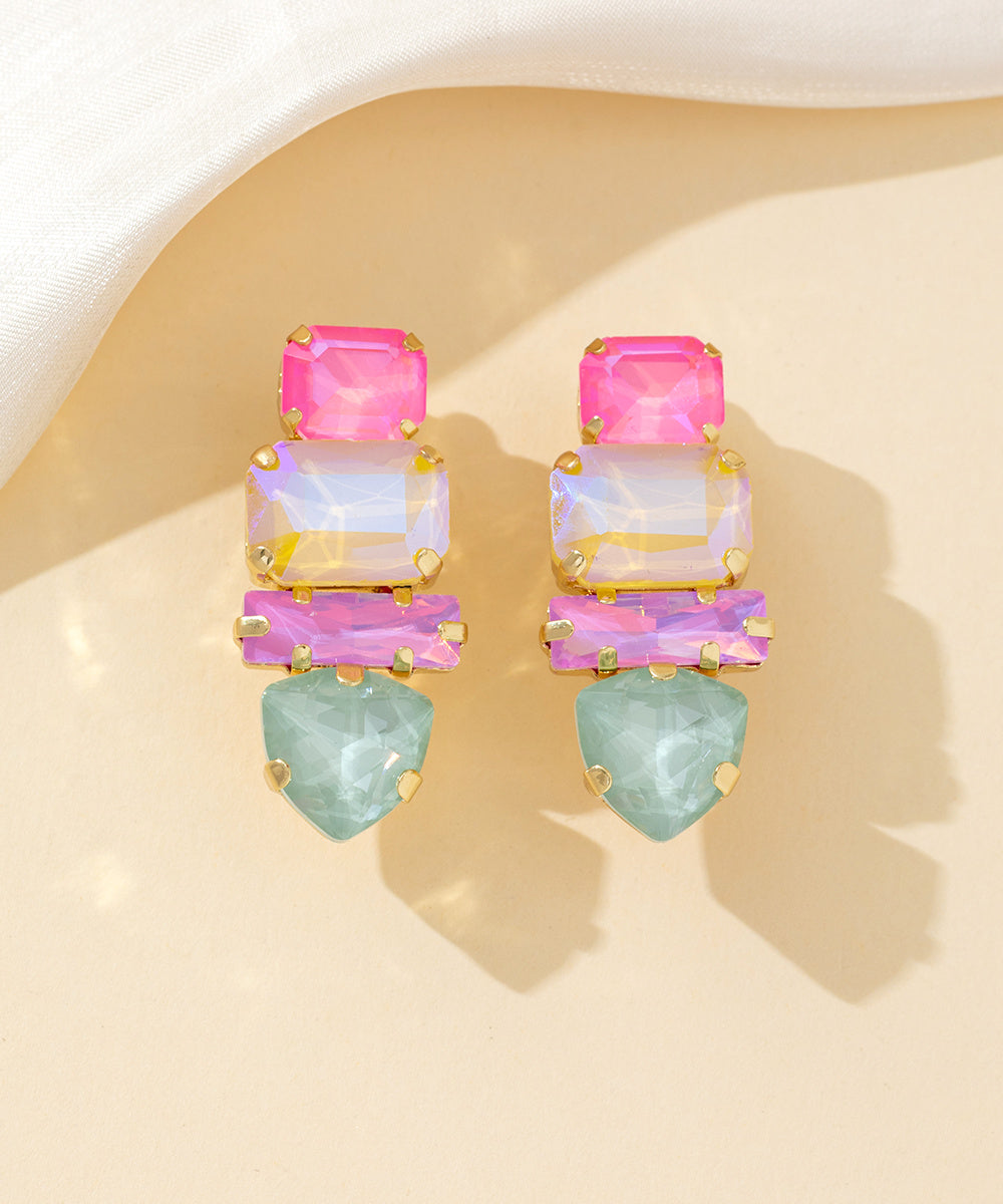 Boucles d’oreilles clips strass géométriques – 26PEBOL035