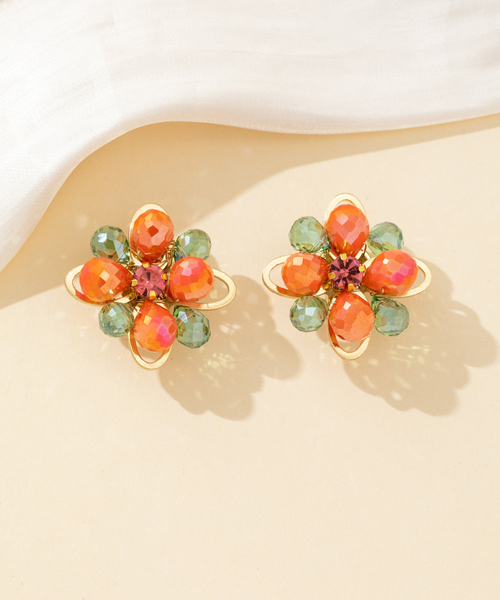 Boucles d’oreilles clips fleur strass facettés – 26PEBOL036