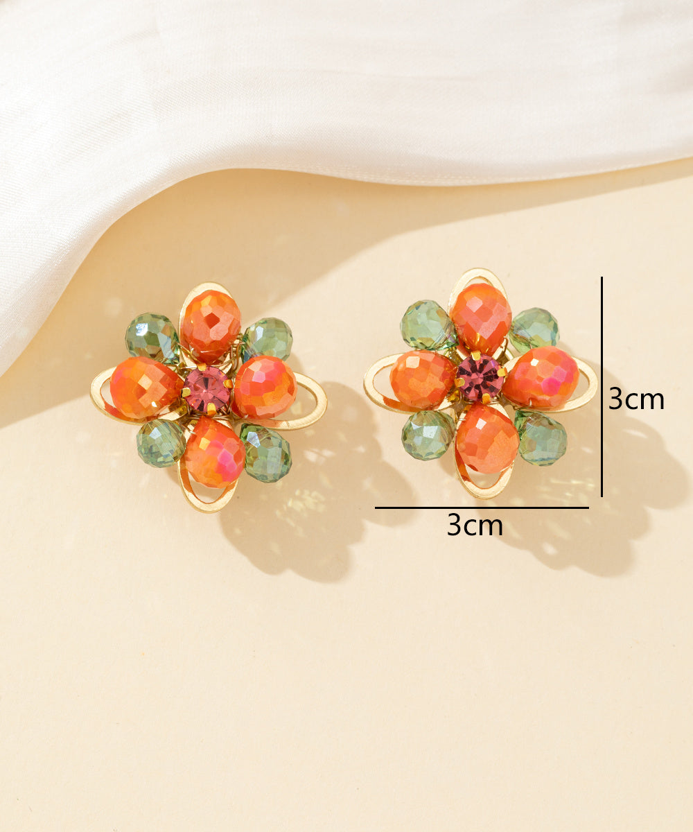 Boucles d’oreilles clips fleur strass facettés – 26PEBOL036
