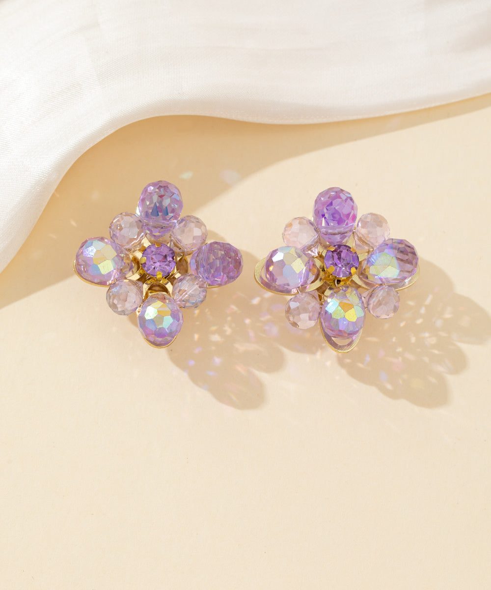 Boucles d’oreilles clips fleur strass facettés – 26PEBOL036