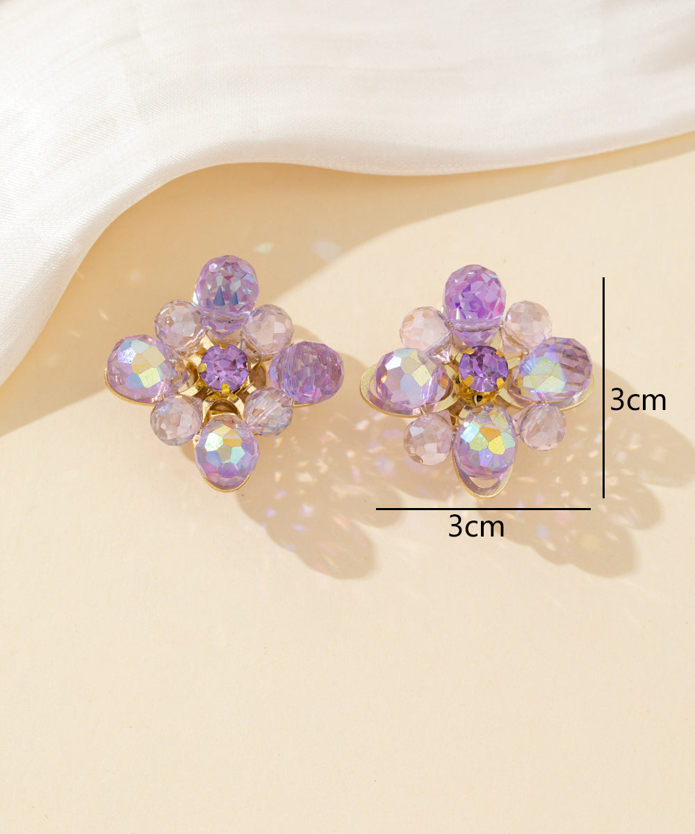 Boucles d’oreilles clips fleur strass facettés – 26PEBOL036