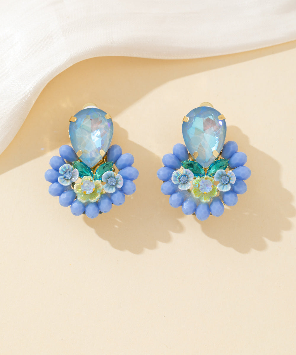 Boucles d’oreilles clips fleur strass & perles – 26PEBOL037