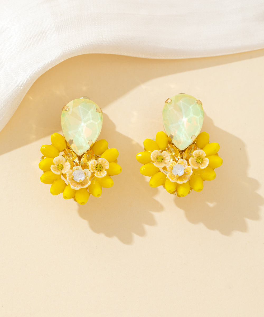 Boucles d’oreilles clips fleur strass & perles – 26PEBOL037