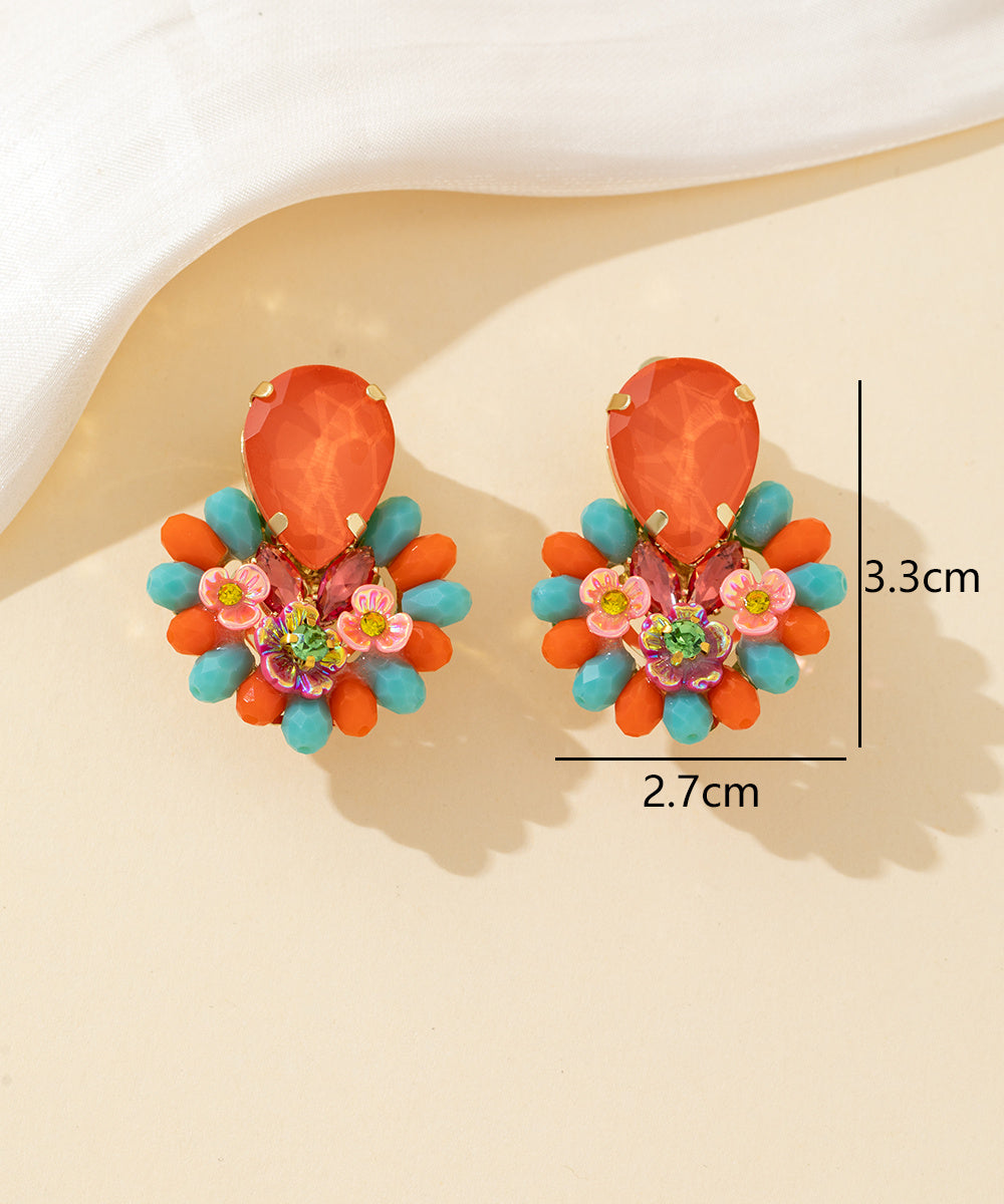 Boucles d’oreilles clips fleur strass & perles – 26PEBOL037