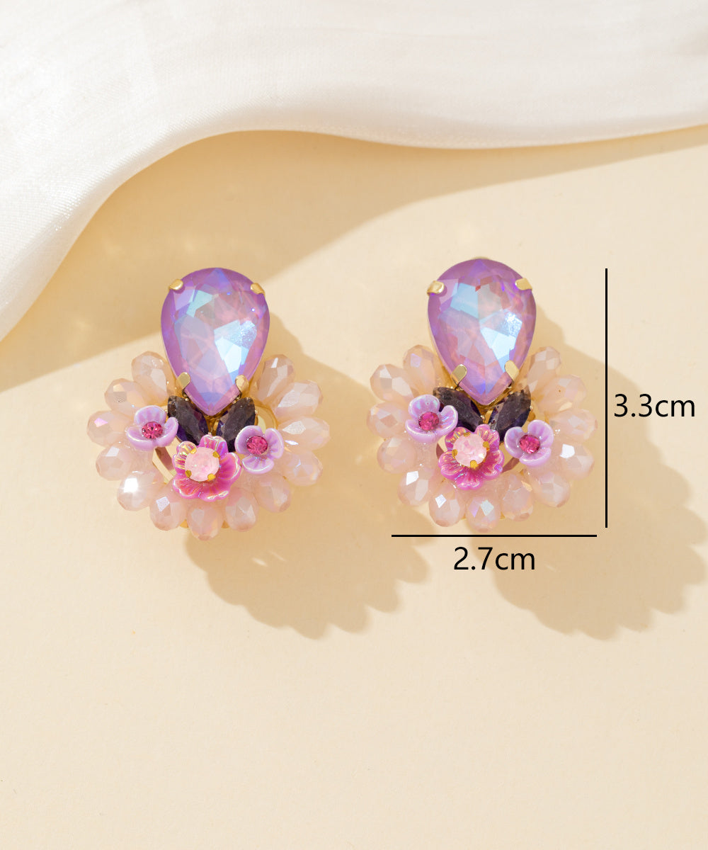 Boucles d’oreilles clips fleur strass & perles – 26PEBOL037
