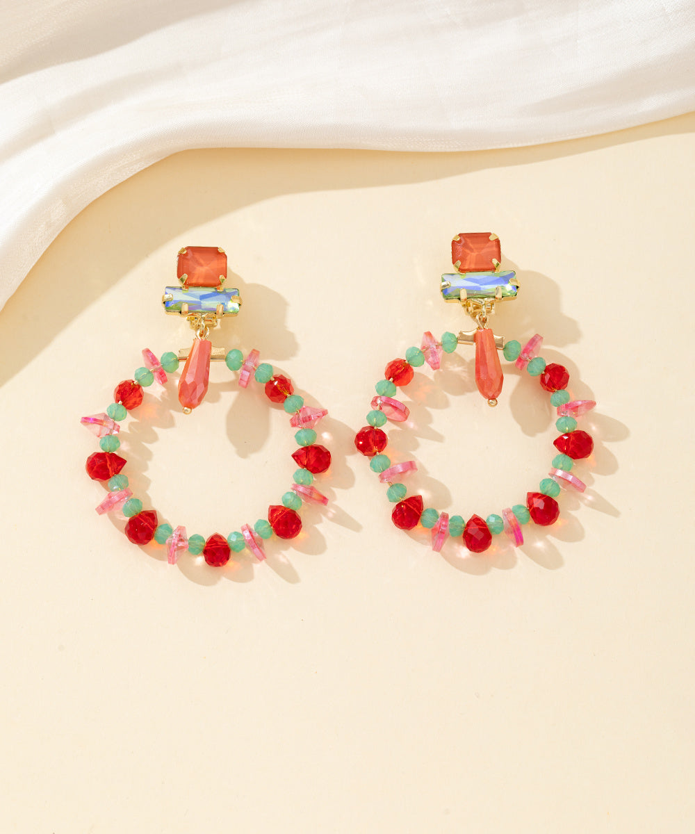 Boucles d’oreilles clips anneau perlé & strass – 26PEBOL038
