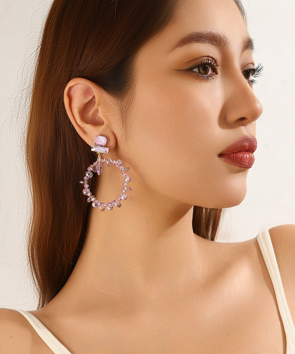 Boucles d’oreilles clips anneau perlé & strass – 26PEBOL038