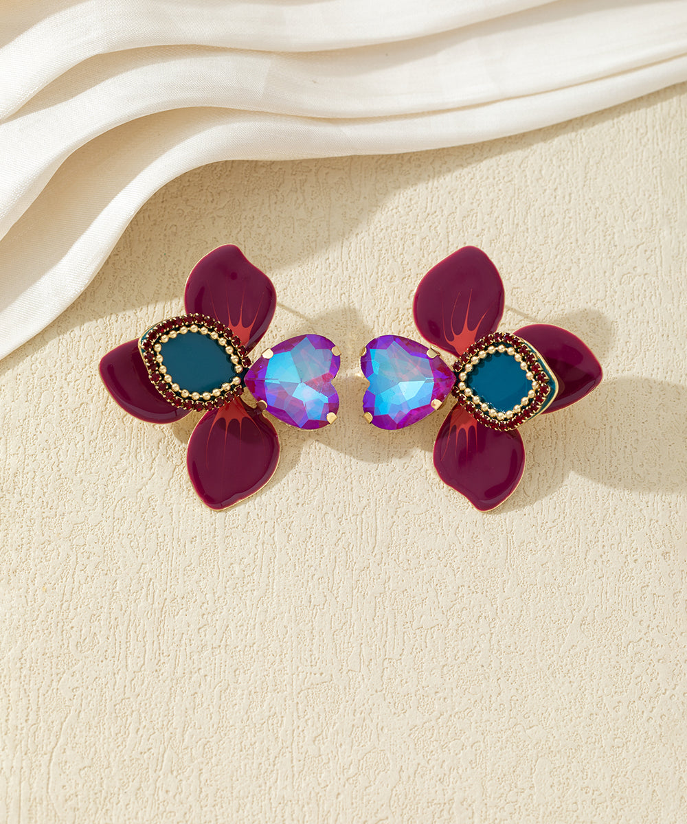 Boucles d’oreilles fleuries ornées de cristaux – 27AHBOL014