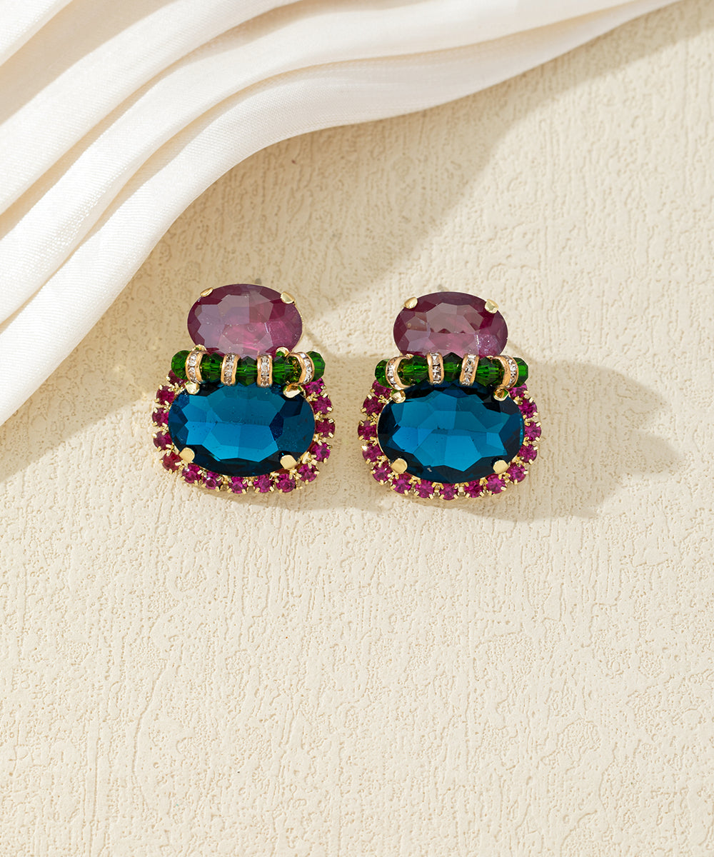 Boucles d’oreilles pendantes à cristaux colorés – 27AHBOL018