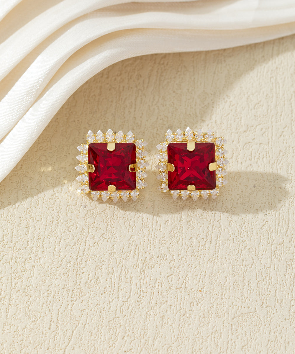 Boucles d’oreilles carrées ornées de verre – 27AHBOL020